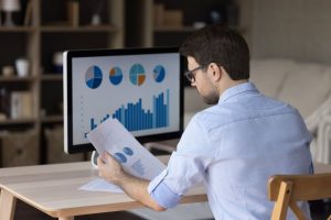 Illustration of a business data dashboard with key performance indicators