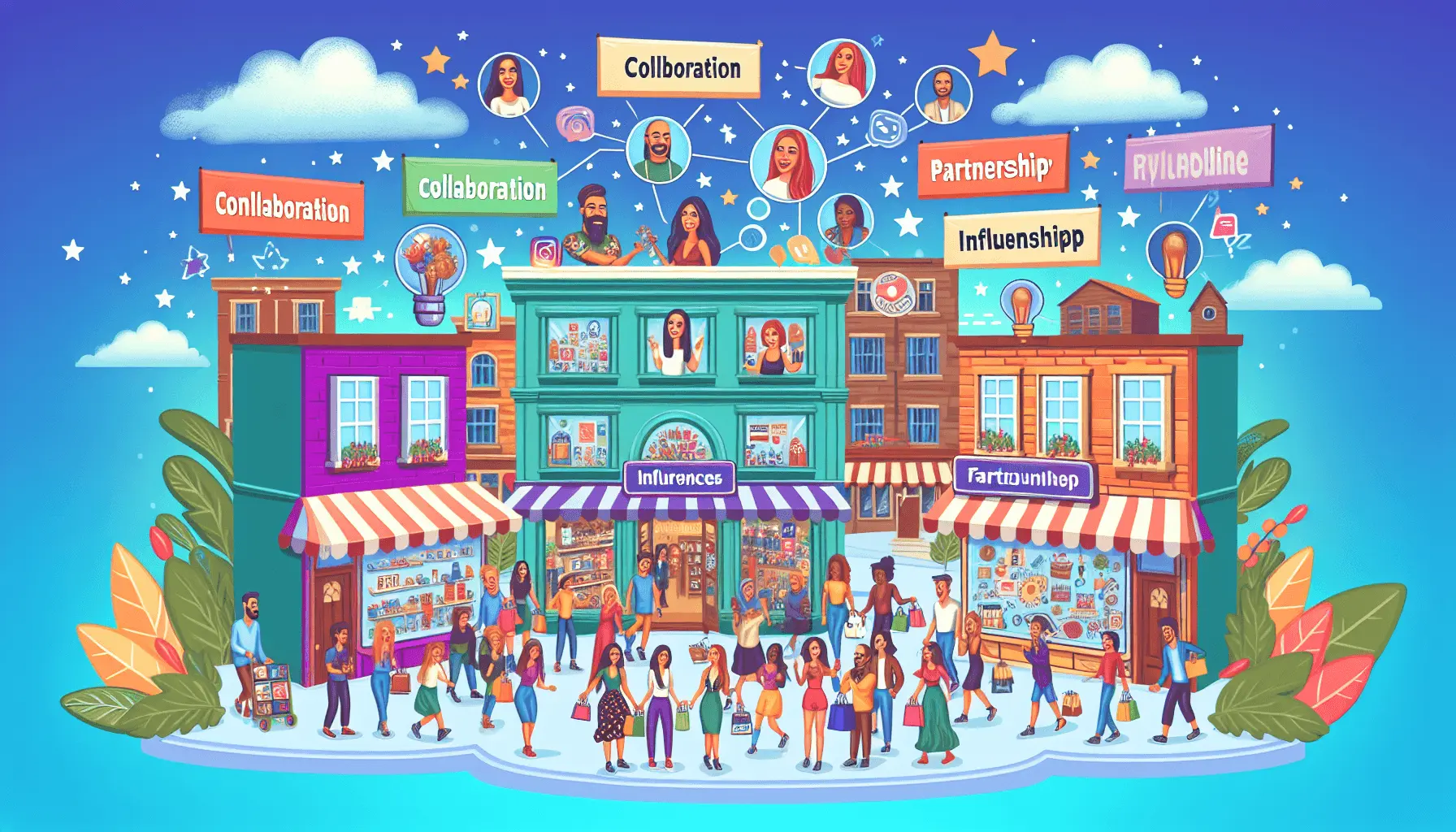 A case study illustration showcasing real-world success stories in ecommerce and influencer partnerships.